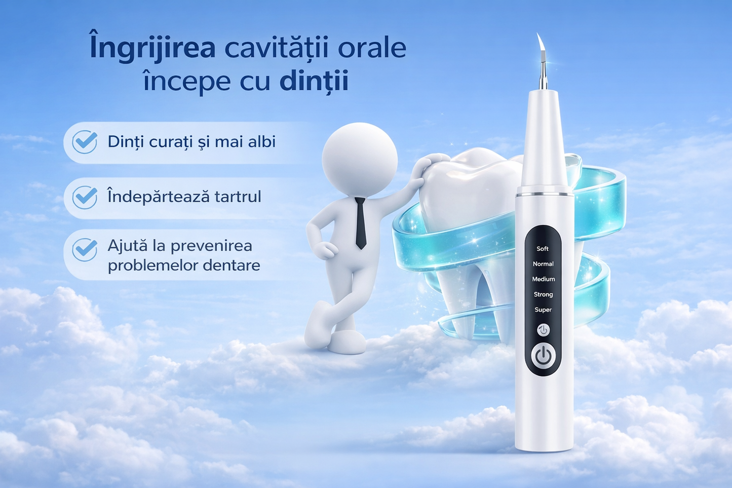 🦷DentaLux – Aparat Profesional pentru Îndepărtarea Tartrului Acasă | ✅ Funcționează doar când atinge dintele